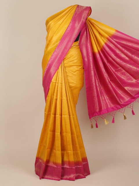 

Pothys Yellow & Pink Jute Silk Woven Design Saree