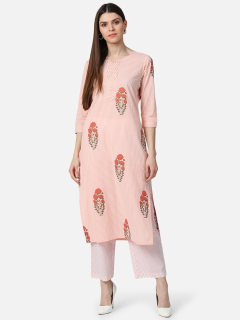 

AHIKA Women Peach-Coloured & Red Striped Kurta with Palazzos