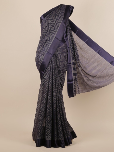 

Pothys Navy Blue Printed Jute Silk Saree