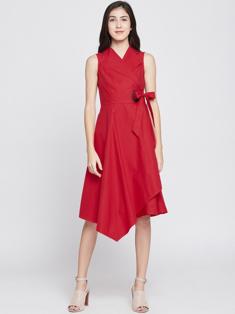 

Madame Women Red Solid Wrap Dress