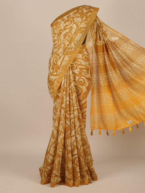 

Pothys Mustard Printed Jute Silk Saree