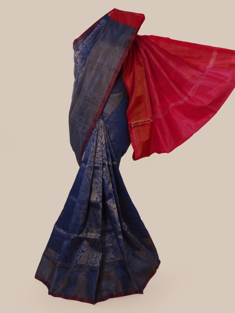 

Pothys Blue & Gold-Toned Pure Silk Woven Design Kanjeevaram Saree