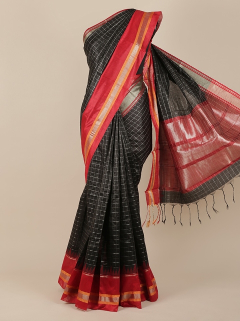 

Pothys Black Checked Jute Silk Saree
