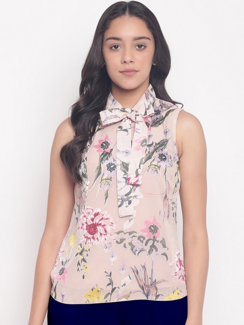 

Miss Grace Pink & Charcoal Floral Pure Cotton Printed Regular Top