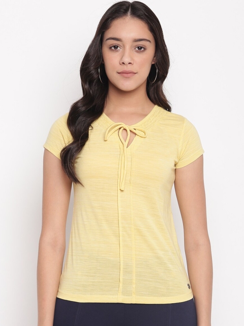 

Miss Grace Yellow Tie-Up Neck Pure Cotton Regular Top