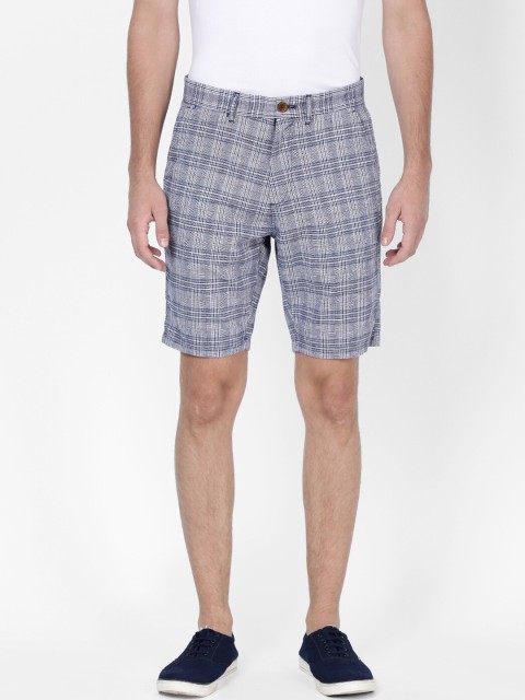 

t-base Men Blue Checked Slim Fit Regular Shorts