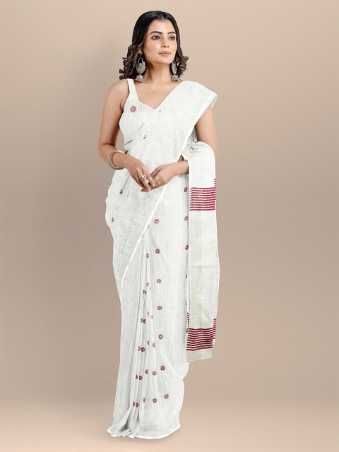 

BharatSthali White Pure Cotton Woven Design Taant Saree