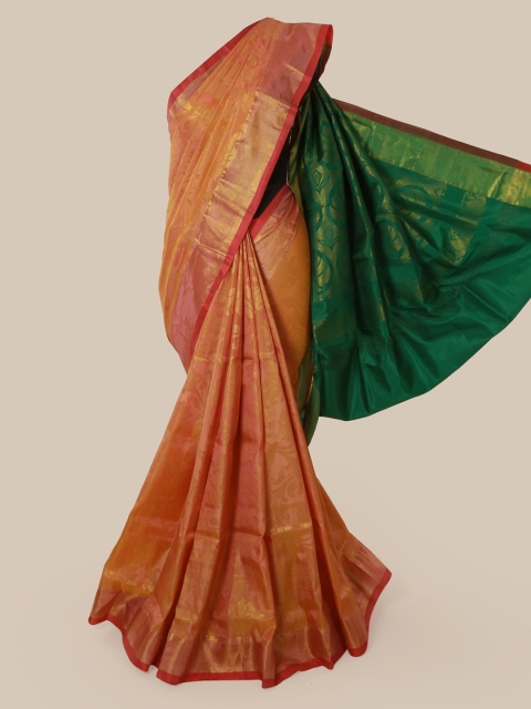

Pothys Pink & Green Pure Silk Woven Design Kanjeevaram Saree