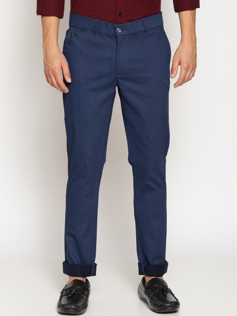Basics Men Navy Blue Tapered Fit Solid Regular Trousers