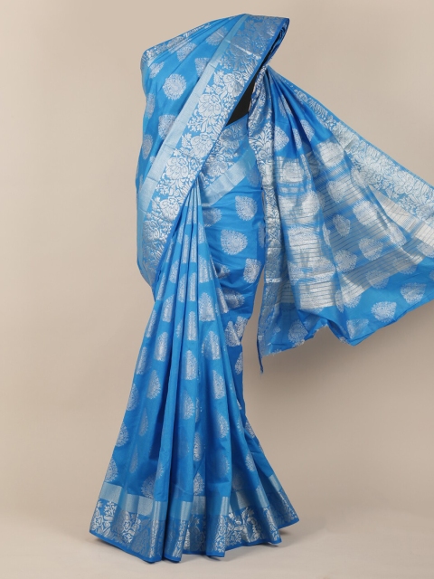 

Pothys Turquoise Blue & Silver-Coloured Jute Silk Woven Design Saree
