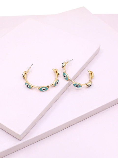 

Runway Ritual Turquoise Blue Geometric Hoop Earrings
