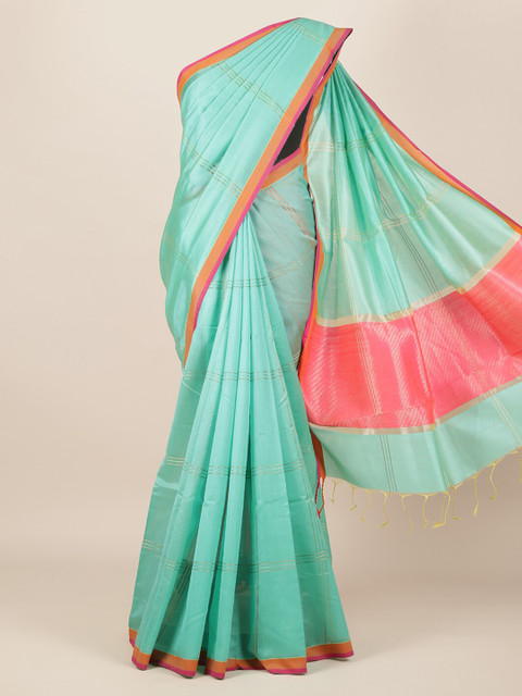 

Pothys Sea Green Striped Jute Silk Saree