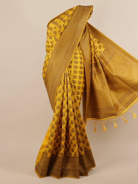 

Pothys Yellow & Brown Jute Silk Woven Design Saree