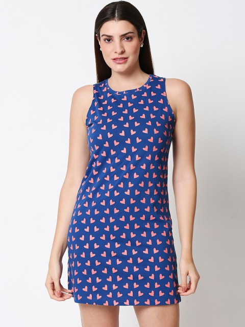 

Bewakoof Women Blue Printed T-shirt Dress