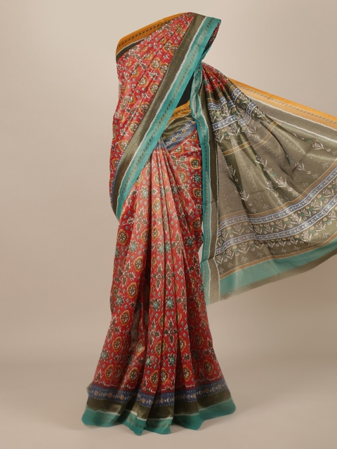 

Pothys Red Printed Jute Silk Saree
