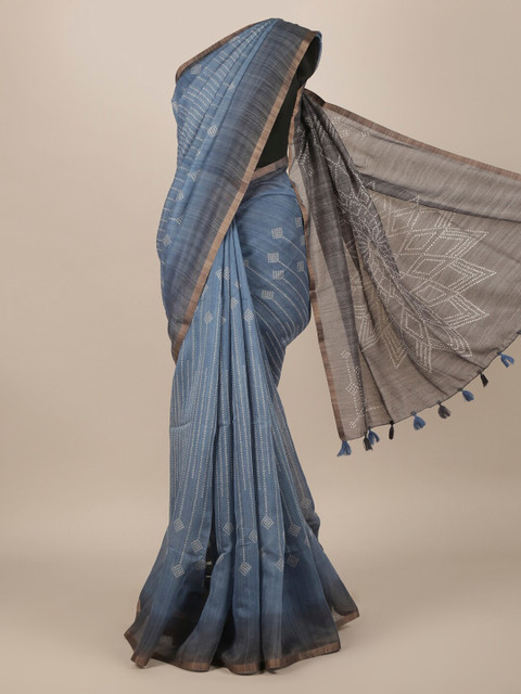 

Pothys Blue & Grey Jute Silk Printed Saree
