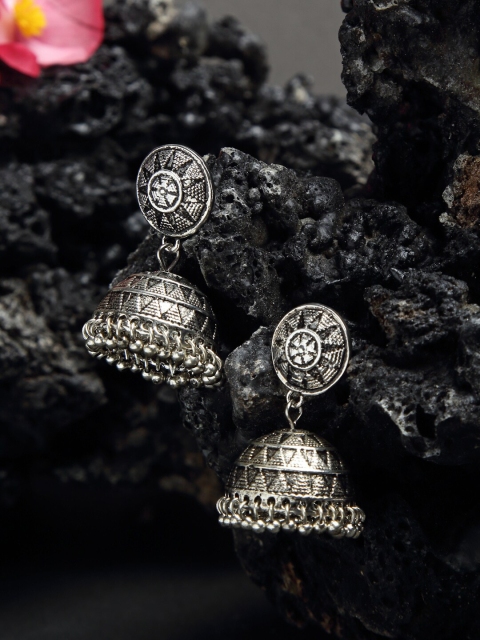 

NEUDIS Oxidised Silver-Toned Dome Shaped Jhumkas