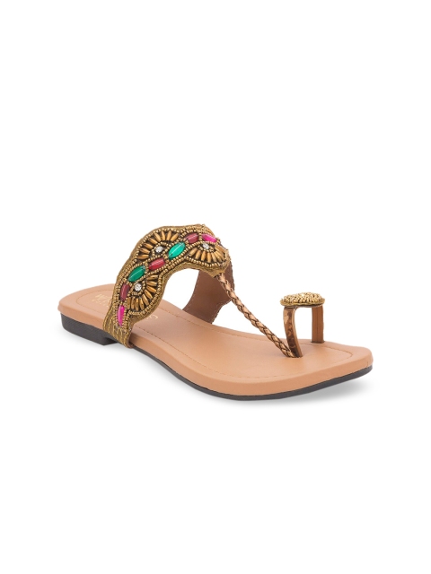 

WALK N STYLE COLLECTION Women Beige Woven Design One Toe Flats