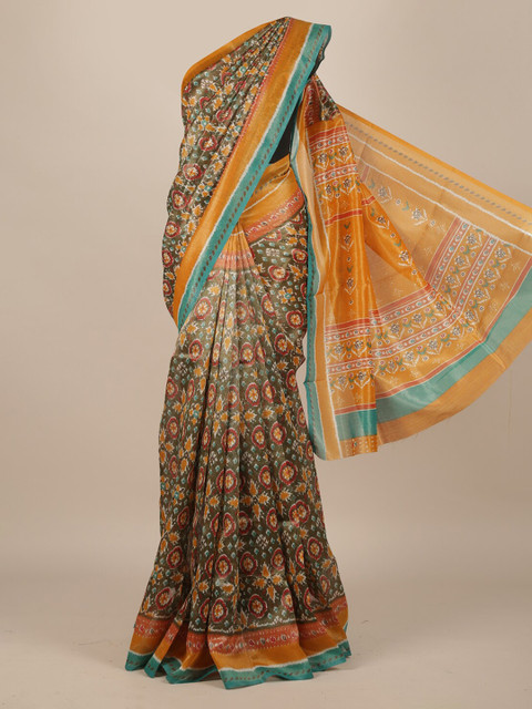 

Pothys Olive Green Printed Jute Silk Saree