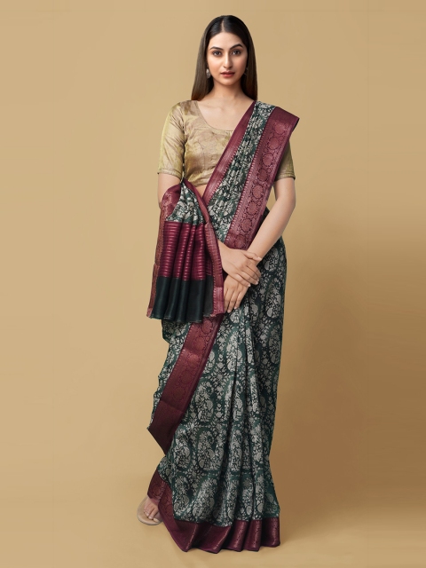 

Unnati Silks Green Silk Cotton Printed Maheshwari Saree
