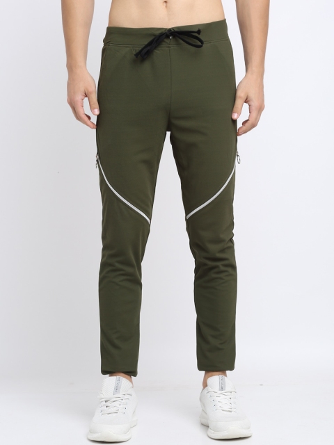 

NEUDIS Men Olive Green Solid Structured Slim-Fit Track Pants