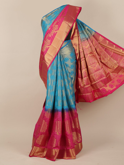

Pothys Turquoise Blue & Gold Jute Silk Woven Design Saree
