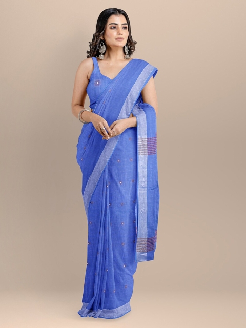 

BharatSthali Blue Pure Cotton Woven Design Taant Saree
