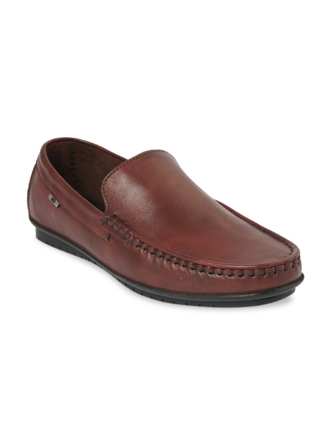ID Men Brown Solid Leather Loafers