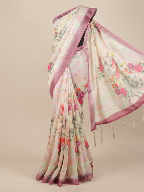 

Pothys White Printed Jute Silk Saree