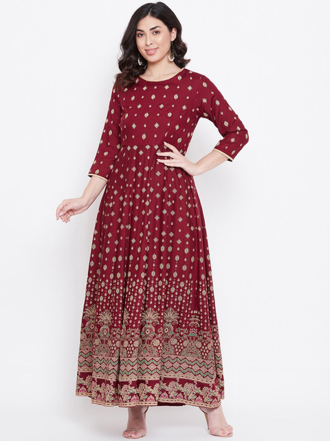 

TULIP 21 Women Maroon & Beige Printed Maxi Dress