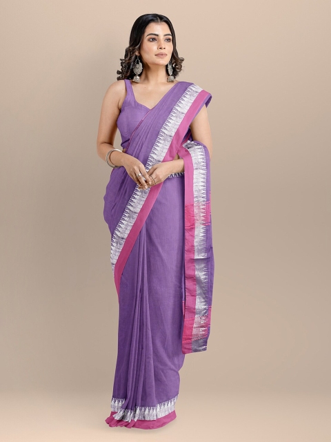 

BharatSthali Purple Silk Cotton Solid Maheshwari Saree