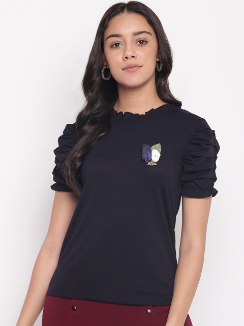 

Miss Grace Navy Blue Pure Cotton Regular Top