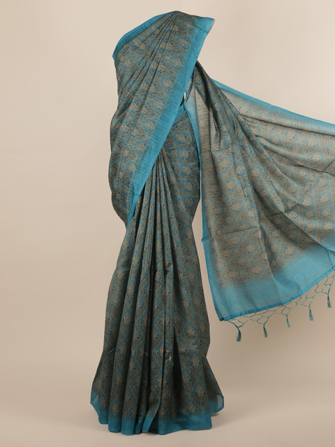 

Pothys Blue & Grey Jute Silk Floral Woven Design Saree