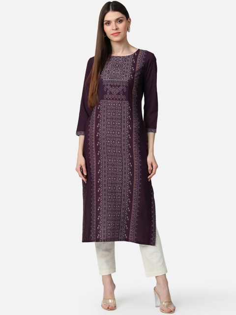 

AHIKA Women Purple Geometric Printed Straight Kurta