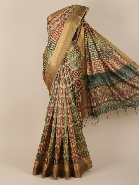 

Pothys Multicoloured Printed Jute Silk Saree, Multi