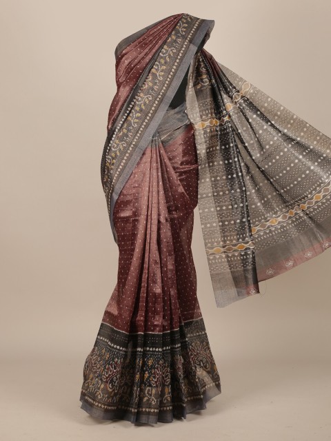 

Pothys Brown & Grey Jute Silk Printed Saree