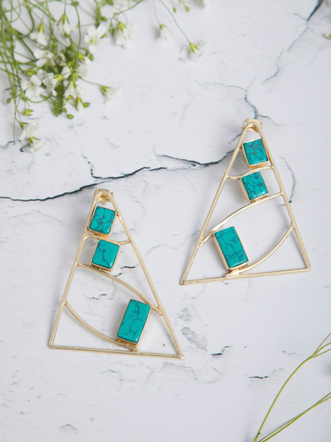 

INDYA Blue & Gold-Plated Triangular Drop Earrings