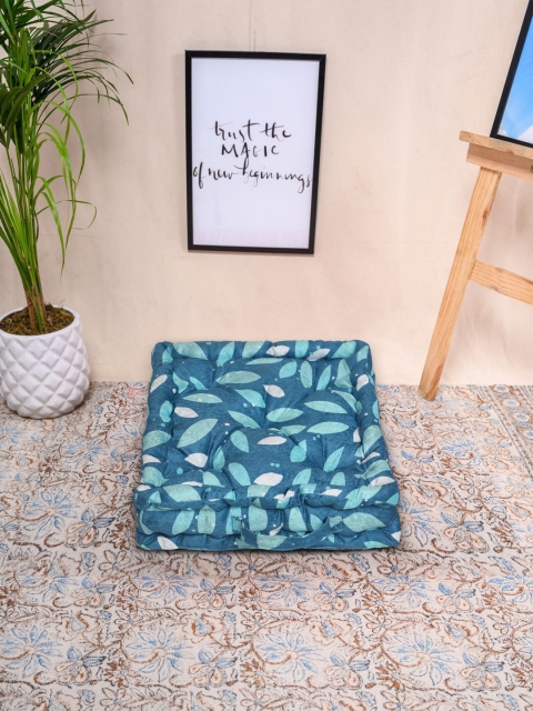

HOSTA HOMES Teal Blue & White Digital Printed Velvet Cotton Filled Chair Pad
