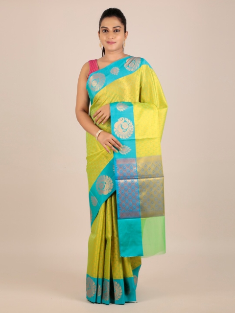 

Pothys Yellow & Blue Cotton Blend Woven Design Saree