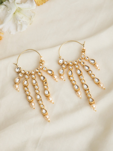 INDYA Gold-Plated & White Classic Drop Earrings