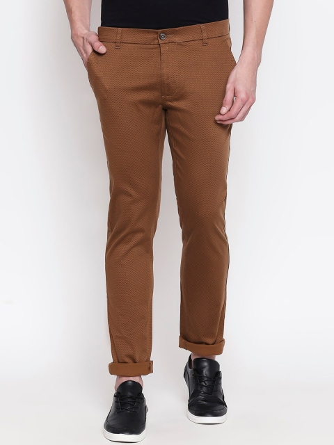 Basics Men Coffee Brown Tapered Fit Solid Regular Trousers