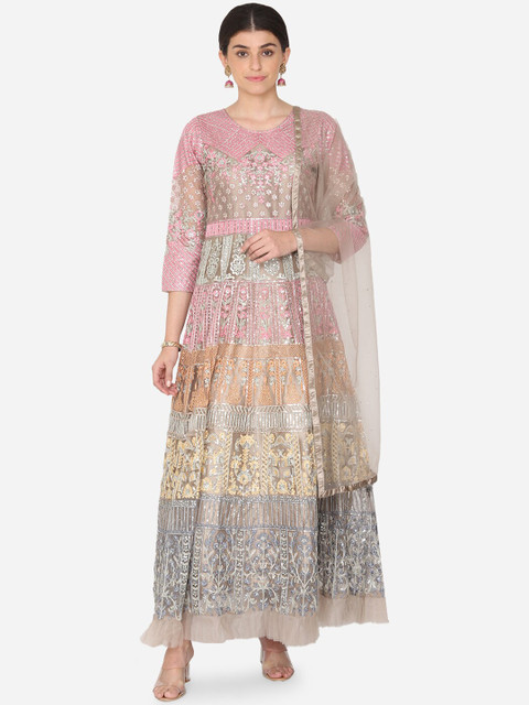 

BOMBAY SELECTIONS Women Multicoloured Embroidered Kurta with Churidar & Dupatta, Multi