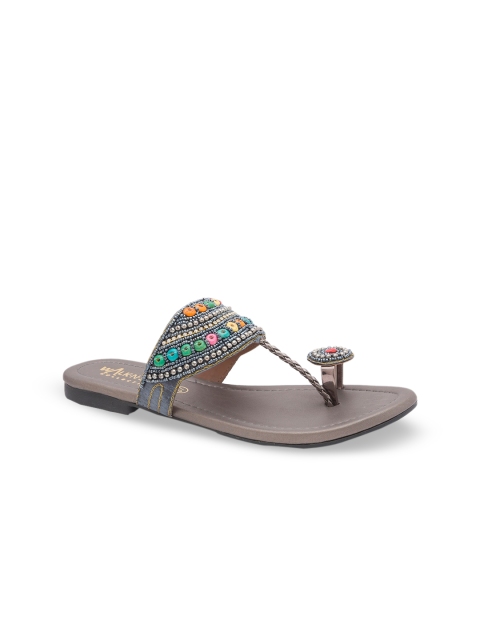 

WALK N STYLE COLLECTION Women Grey Embellished One Toe Flats