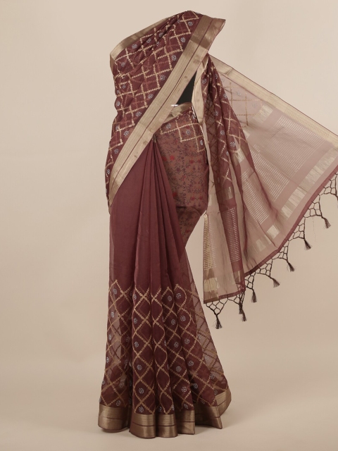 

Pothys Brown Woven Design Organza Saree