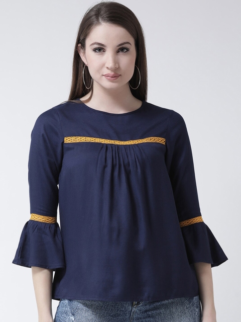 

The Vanca Navy Blue Bell Sleeves A-Line Top