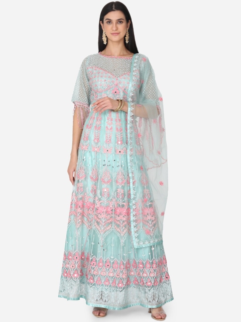 

BOMBAY SELECTIONS Women Turquoise Blue Embroidered Kurta with Salwar & Dupatta