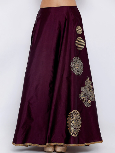 

Ira Soleil Women Burgundy & Golden Ethnic Motif Printed Flared Maxi Skirt
