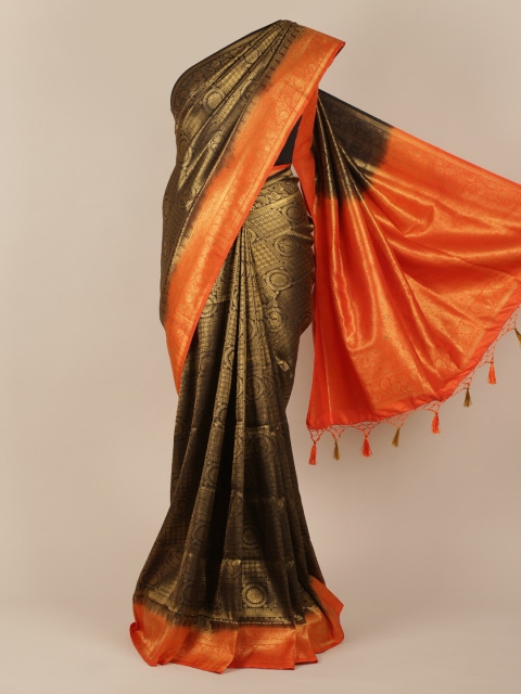 

Pothys Black & Orange Jute Silk Woven Design Saree