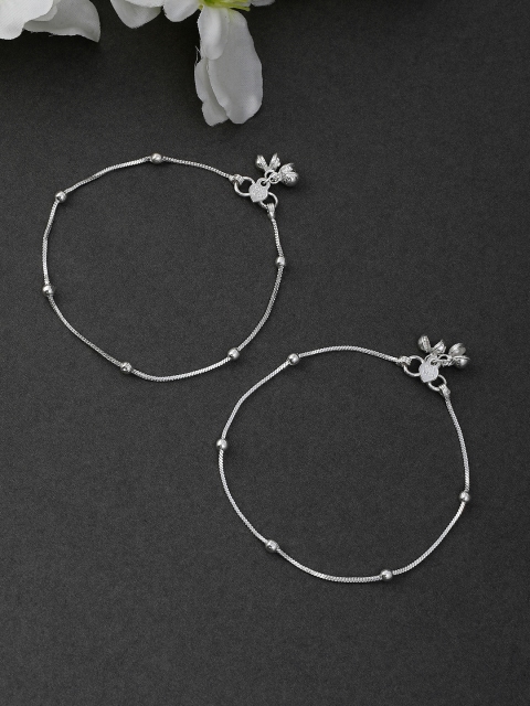 

Silvermerc Designs Set Of 2 Silver-Plated Stylish Anklets