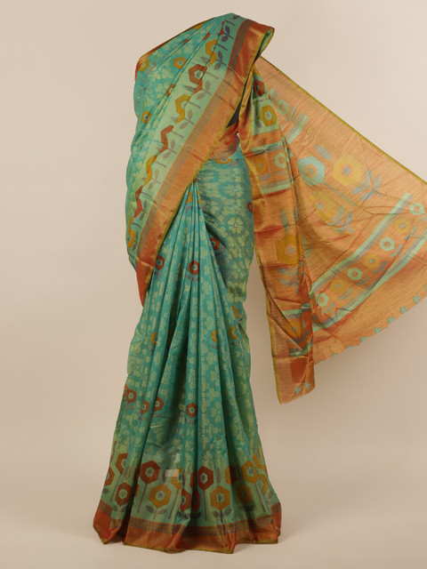 

Pothys Green & Yellow Jute Silk Woven Design Saree